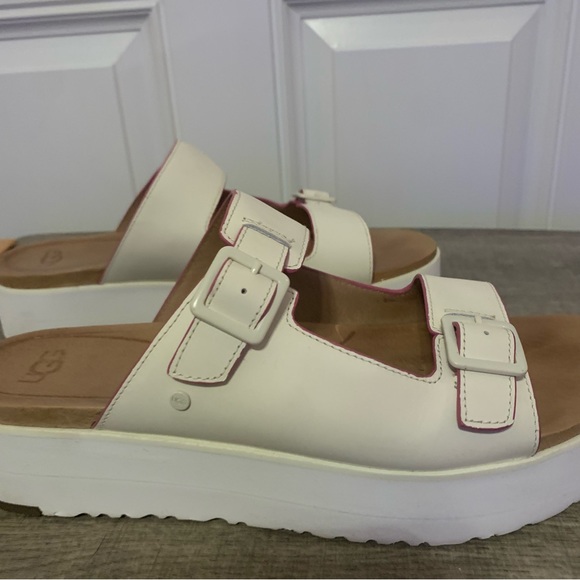 Ugg. Hanneli Platform Sandals. 9.5 White with pink stitching. Gently used. - Picture 14 of 14